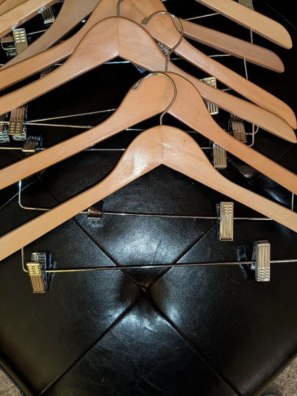 Wooden Suit Hangers with Metal Clips - Natural Wood Set Of 9